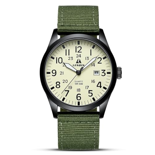 LN LENQIN Uhren Herren Herren Uhr Militär Uhr 30M wasserdichte Armbanduhr Herren Analog Quarz Uhren für Männer mit Datum Feld Uhr Nylon Band Armee Taktische Sportuhr