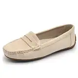 IF Fashion Schuhe Mokassins Slip On Loafers Weich Damen mit Strass Pietri Wildleder 7137, 245 Beige, 40 EU