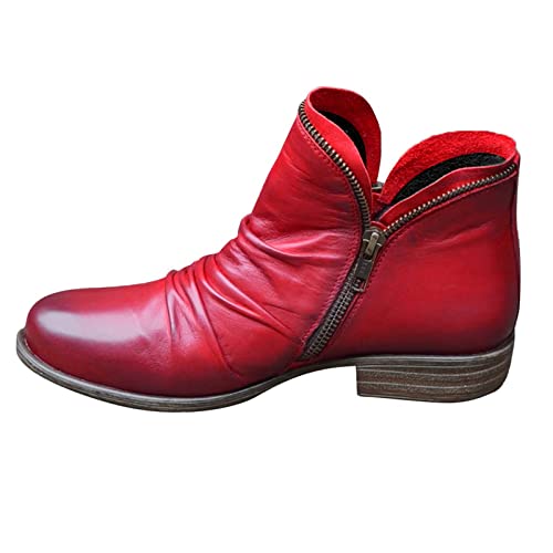 WILLBEST Farben feste Stiefel Mode Frauen kurze Schuhe Retro-Knöchel beiläufige Reißverschluss Kinder Mädchen 36 (6-Red, 37)