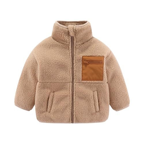 Fleecejacke Kinder Übergangsjacke Einfarbig Winteriacke Warme Steppjacke für Jungen Mädchen Winter Fleece Jacke mit Reißverschluss Tasche Unisex Kinderjacke Fleecejacken Beige 3-4 Jahre