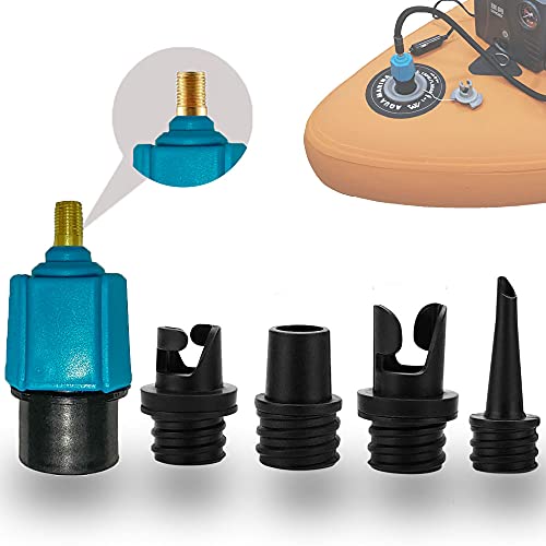 Paddleboard-Pumpenadapter, FIPASEN Aufblasbarer Luftventilkonverter mit 4 Gasdüse für Schlauchboote/Stand Up Paddle Board/Aufblasbares Bett/Beiboot, Sup Ventil Adapter für Kompressor (Blau)