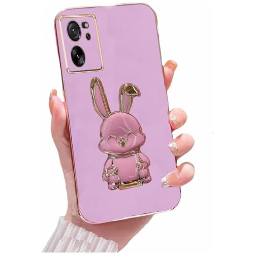 Miagon Kaninchen Ständer Hülle für Xiaomi 13T,Cute Mädchen Dünn Galvanisierte Schutzhülle Weiches Case Bumper mit Hase Skalierbar Halter Kickständer