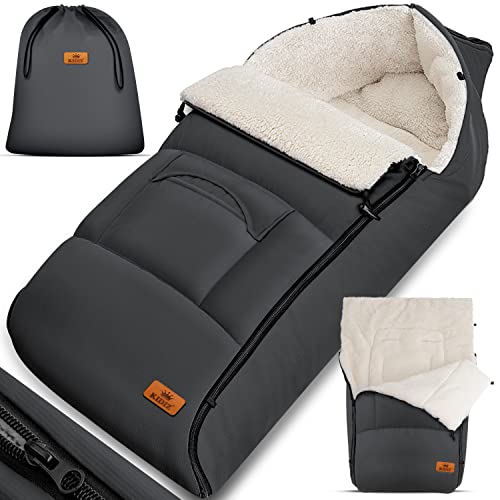 Kidiz® Babyfußsack Baby Fußsack Winterfußsack Babyschale mit Reißverschluss Kuschelsack Babydecke Kinderwagen waschbar verschließbarer Kopfteil,Tasche, passend für alle Kinderwagen, Anthrazit