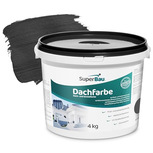 SuperBau Dachfarbe Anthrazit 4kg, Sockelfarbe WASSERDICHT, Fassadenfarbe für Außen, Dachbeschichtung für Blechdach, Bitumen, Dachpappe, Schindeln, Putz, Dachbeschichtungsfarbe