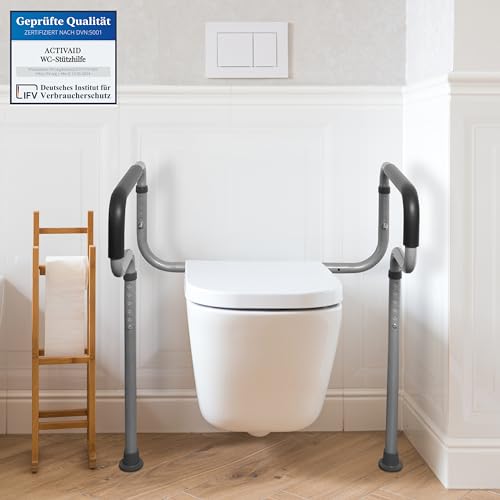 ACTIVAID® - Aufstehhilfe Toilette - extrem belastbar bis 150kg - ohne bohren - sicheres Aufstehen für Senioren, Schwangere und Verletzte - silber