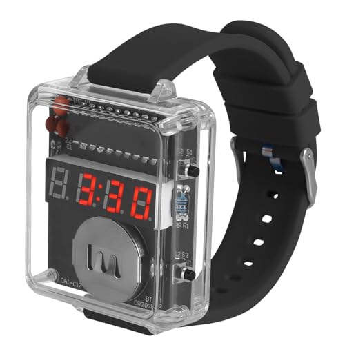 4-stelliger DIY Elektronik Uhr Bausatz, LED Anzeige Lötkit für Anfänger Transparentes Gehäuse Mikrocontroller-gesteuert, Ideal für Elektronik-Einsteiger & Schulprojekte(Schwarz)