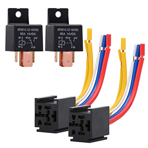 EHDIS 2 Stück Relais12V 80A 5 Pin für Car Auto Truck Motor Car Relay mit Steckdose 5-Polig KFZ Fahrzeug Motor Relais mit Drähte,Umschalt Relais