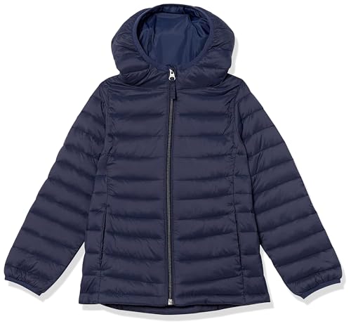 Amazon Essentials Mädchen Leichte, Wasserabweisende, verstaubare Kapuzenjacke, Marineblau, 10 Jahre