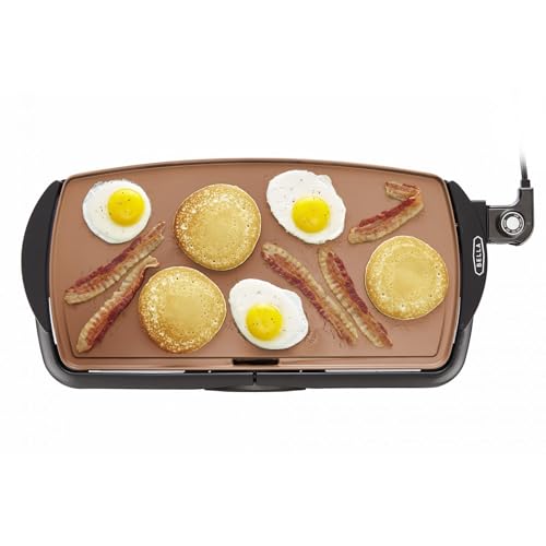 BELLA Elektro-Keramik-Titan-Grillplatte, Antihaftbeschichtung, große eintauchbare Kochfläche und herausnehmbare Fettauffangschale, einstellbare Temperatur, PTFE- und PFOA-frei, 27cm x 51cm, Kupfer