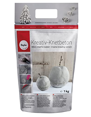Rayher Kreativ-Knetbeton 1kg- im handlichen, wiederverschließbarem Beutel- für kreative Ideen zum Formen, Kneten, Modellieren und Ummanteln – Bastelbeton für kreative Beton-Looks, 34211000