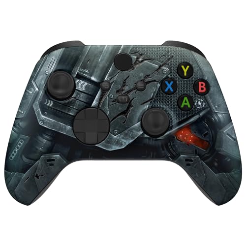 eXtremeRate Front Gehäuse Case für Xbox Series X&S Controller, Vorderseite Hülle faceplate Cover Skin Shell Zubehör für Xbox Core Controller(Mecha-Armor&Lasergravur Narbendesign)-KEIN Controller