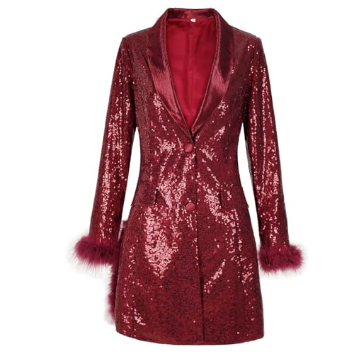 Damen Blazer Mit Glitzer Oversize Blazer Langer Damen Pailletten Sakko Jacke Elegant Anzugjacke Party Bühne Glänzend Festliche Longblazer Für Abendkleid Festlich Blazer