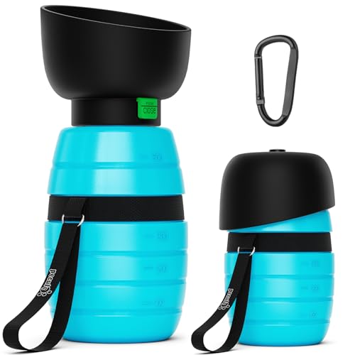 pecute Trinkflasche Hunde für Unterwegs, Hundetrinkflasche Silikon Wasserflasche Hund mit Faltbarer Wasserschale, Hunde Trinkflasche to Go, Haustier Trinknapf Tragbare Blau M 500 ml