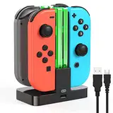 FYOUNG Switch Controller Ladestation Kompatibel mit Nintendo Switch/Switch OLED Modell Joy Con, Quad Switch Ladestation Zubehör Charger für Joycon Kontroller Ladegerät mit USB C Ladekabel - Schwarz