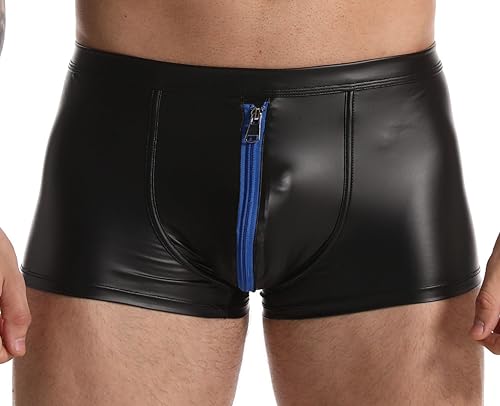 Cave Hero Latex ähnliche Shorts mit Reissverschluss vorn - Wetlook Shorts mit Zipper - blau M