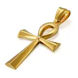 JewelryWe Schmuck Edelstahl Ägypten Ägyptisches Zeichen Anch o. Ankh Kreuz Anhänger mit 50cm Kette, Halskette für Herren Damen, Gold