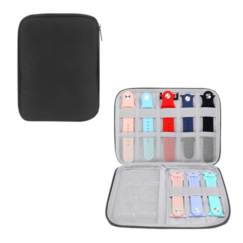 Pebipoo Uhrenarmband Aufbewahrungsbox, Watch Band Organizer Tasche, Faltbar Wasserdicht Nylon Uhrenarmbänder Tasche für Uhrenarmbänder Uhren Stifte Ladekabel (Schwarz)