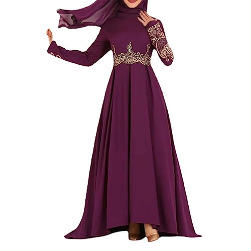 Muslimische Kleider Damen Elegant - Vintage Maxikleider Damen Langarm Festlich Gebetskleidung Islamische Muslimische Kleid Ramadan Lang Robe Gebetskleid Locker Casual Knöchellanges Kleid