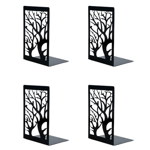 Wenrescry Buchstützen, 4 Stück (2 Paare) im stilvollen baumförmigen Design, rutschfeste Basis, robuste Konstruktion, ideal für Schreibtische, Bücherregale und Dekoration am Arbeitsplatz