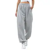 MoneRffi Damen Sporthosen Lang Jogginghose Loose Fit Elastischer Bund Freizeithosen Hohe Trainingsanzug Hosen Sweathose mit Taschen