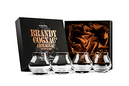 GLASSIQUE CADEAU Kleine 240 ml Brandy und Cognac Professionelle Tasting und Nosing Gläser | 4er Set | Kristall Spülmaschinenfest Cognacschwenker Ohne Stiel | Cognacgläser Geschenkset