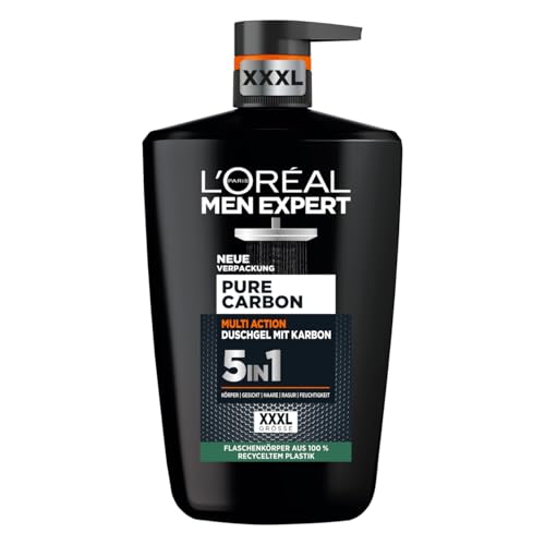 L'Oréal Men Expert XXXL 5in1 Duschgel und Shampoo für Männer, Duschbad zur Reinigung von Körper, Haar und Gesicht, Herren Körperpflege für langanhaltende Frische mit Karbon, Pure Carbon, 1 x 1000 ml