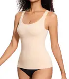 ONEW Damen Slimfit Unterhemd Bequeme Bauchweg Shapewear Tank Top Formende Kompressions Trägertop Komfortable Body Shaper,Beige,M