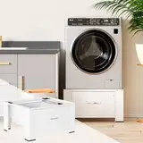 Herrselsam Universal Waschmaschinen Unterschrank mit Schublade 62x54x32 cm, Podest für Waschmaschine und Trockner, geräuschreduzierende Gummiauflage, ideal für Waschmaschine, Trockner, Weiß