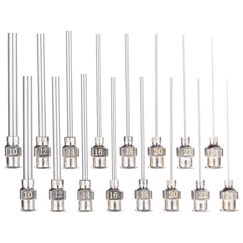 UEAVOID 16PCS Edelstahl Dispensing Needle Tip stumpfe Spritzennadel Luer Lock zum Nachfüllen von Klebespritzen 10/12/14/16/18/20/22/24G (1.5 Zoll)