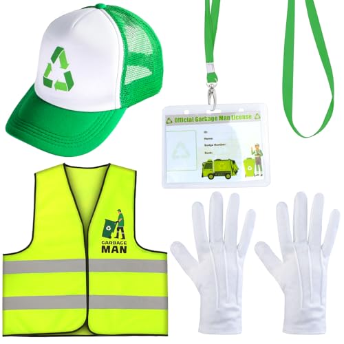 Yewong 4-teiliges Abfallmanagement-Kostüm für Erwachsene, Recycling, Müll, LKW, Weste, Hut-Set für Halloween, Party, Mülltag