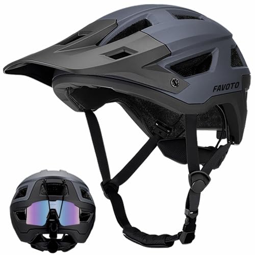 Favoto Mountainbike Fahrradhelm mit Schirm Leicht - Doppelte Inmould Technologie MTB Helm für Damen Herren Rennradhelm L(57-61cm) Verstellabr Grau
