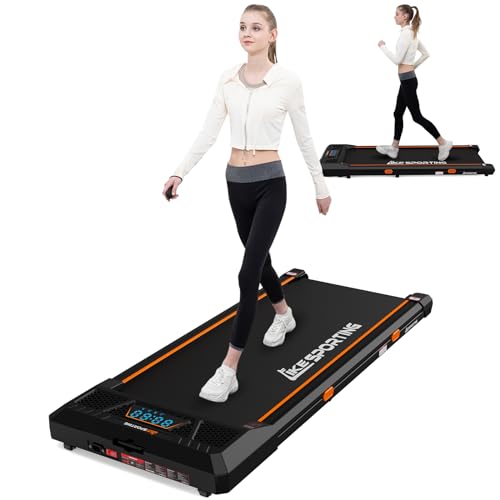 LIKESPORTING Laufband, Elektrisches Laufband mit LED-Anzeige, Fernbedienung und Bluetooth, Laufband Schreibtisch, Laufbänder für Zuhause oder Büro, Walking pad 1-6km/h (Orange)