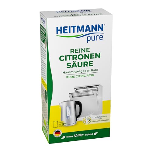 HEITMANN pure Reine Citronensäure: Vielseitiger Bio-Entkalker für Küche und Bad, Pulver zur Entfernung von Kalk, Leistungsstark und Lebensmittelsauber, 100% Reine Citronensäure, 350 g