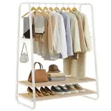 VASAGLE Kleiderständer, Garderobenständer, Garderobe, 2 Ablagen, 6 Haken in S-Form, Stahlgestell, für Schlafzimmer, Flur, Eingangsbereich, eichenfarben-cremeweiß RGR112W09