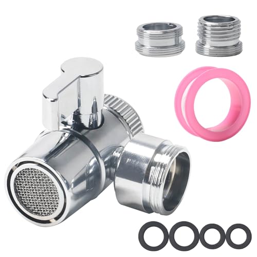 Minnhua 3 Wege Ventil Messing, Absperrventil 1/2 Zoll mit 3 Adapter und 1 Rolle Dichtungsband, Verzinkt Poliert Duschschlauch Adapter, Umschaltventil Dusche für G1/2, M22, M24 Wasserhähn (Silber)