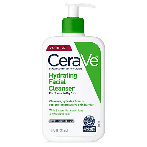 CeraVe Reinigungslotion mit Pumpspender, Reinigungscreme für Gesicht und Körper, Mit Hyaluron und 3 essenziellen Ceramiden, Geeignet bei Neurodermitis, 473 ml