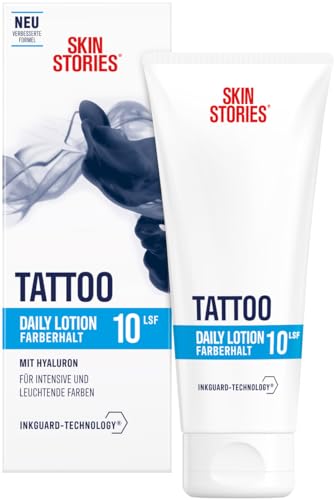 SKIN STORIES Daily Lotion (100 ml), feuchtigkeitsspendende Tattoo Creme mit InkGuard-Technology® und Hyaluron, tägliche Tattoo Pflege mit LSF 10 für intensive Farben und Farberhalt