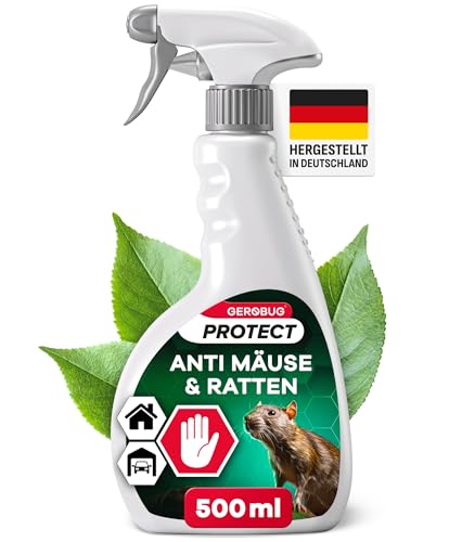 GEROBUG Ratten & Mäuseabwehr Spray 500 ml - Ratten & Mäuse vertreiben mit hocheffektivem Mäuseabwehr Spray - Giftfreie Alternative statt Mäusegift oder Rattengift für Haus & Garten