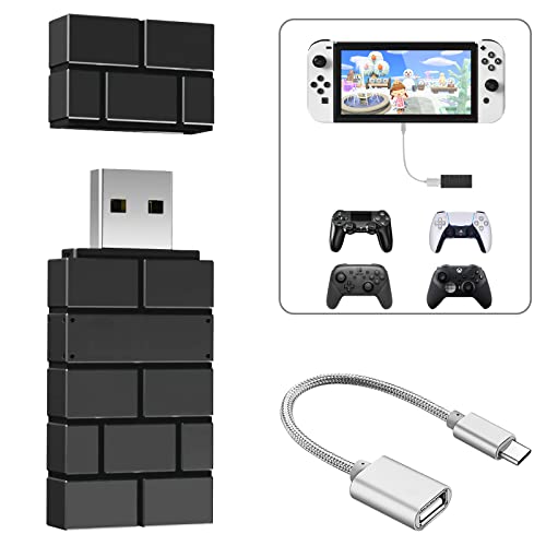 AKNES 8Bitdo Wireless USB Adapter 2 für Switch, Xbox One/Xbox Series X & S,PS5,PS4,PS3 Controller auf Steam Deck, Switch OLED/Switch, PC, Android, Raspberry Pi, mit OTG Kable（Schwarz）