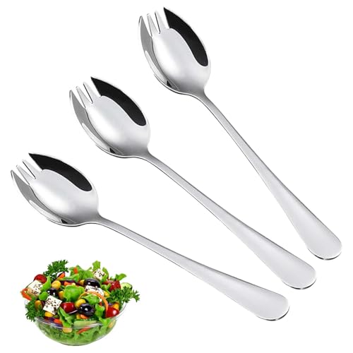 3 Stück Edelstahl Spork Göffel, Lang Salatlöffel 2 In 1 Abendessen Gabel Suppenlöffel Salatgabel Nudellöffel, Löffel Gabel Göffel Edelstahl Göffel für Suppen und Salate, Göffel für Küche