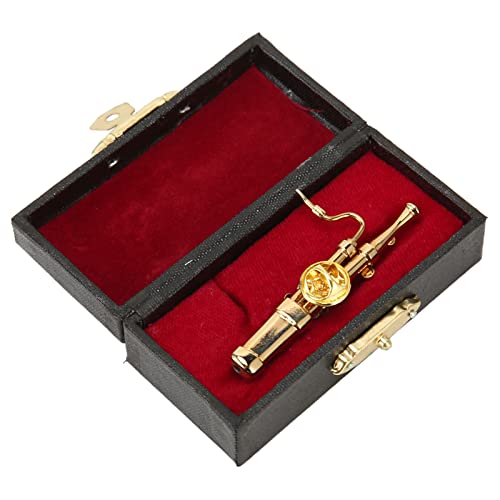 HOHXFYP Miniatur Fagott, Mini Fagott Nachbildung Aus Metall, Modische Anstecknadel mit Rotem, mit Samt Gefüttertem Instrumentenkoffer, Musikinstrumentenmodell Als Musikalisches Geschenk