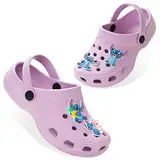 Disney Clogs mit abnehmbaren Anhängern, Kinder Sandalen Strandschuhe Mädchen - Stitch Sachen für Mädchen (Lila Stitch, 34 EU)