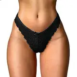 Eauptffy Bauchweg Slip Damen Erotisch Hohe Taille String Tanga Unterwäsche Hipster Atmungsaktiv Sexy String Schlüpfer Brazilian Spitze Ouvert Tangas Unterhosen String Tanga Damen Baumwolle Schwarz