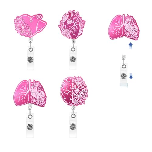 4 Stück Herz-Ausweishalter Ausziehbar, Einziehbare Rolle Ausweisclip Anatomie Krankenschwester Zubehör, Nurse Accessories Anatomie Badge Holder für Arzt Lehrer Büro KlinikDoktor (Rosenrot)