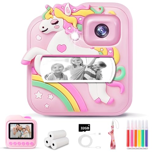 Kinderkamera Sofortdruck, 6,1 cm Sofortdruckkamera für Kinder mit 32 GB Karte & Druckpapier, 1080P HD Kinder-Digitalkamera, Geburtstagsgeschenke für Jungen und Mädchen