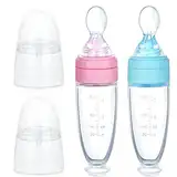 Aolso Silikon-Babynahrungs-Spenderlöffel, 2pcs Baby Löffel Flasche Squeeze Feeder, Säuglingsfrucht-Squeeze-Feeder, Kinder Silikon Flasche, Kleinkinder Jungen Mädchen (Blau+Rosa)