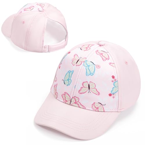 Cap Kinder Mädchen 3-8 Jahre, 52-54CM Pferdeschwanz Kappe Baseball Cap mit Klettverschluss, Verstellbare Schildkappe Kinderhut mit Schirm, Sonnenkappe Sommermütze Trucker Tennis Cap UPF 50+