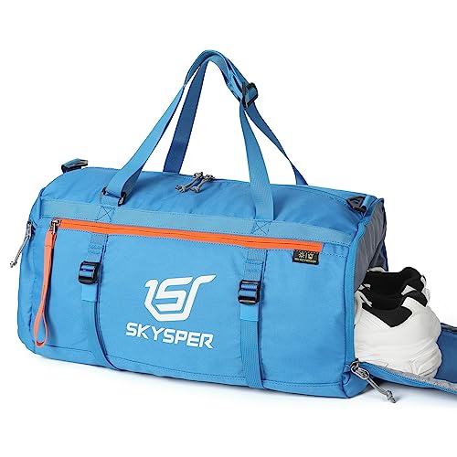 SKYSPER Sporttasche für Damen und Herren mit Schuhfach & Nassfach,Kleine Reisetasche Duffle Bag für Sports,Fitness,Training,Weekend,Schwimm,Gym,Yoga Blau