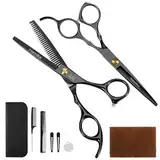 Friseurschere Set, Professionelle Haarschneideschere Effilierschere 6,7 Zoll Edelstahl Haarschere mit Haarschneidekamm Haarklammer für Männer Frauen Zuhause Salon