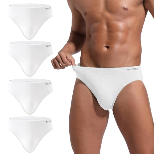 INNERSY Herren Slip Weiß Unterhosen Männer Sport Slips Weich Unterwäsche Bequem Briefs 4 Pack (L, 4 Einfarbig Weiß)